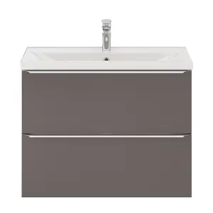 GoodHome Imandra Slimline Gloss Warm Grey Wall-mounted Bathroom Cabinet (H) 600mm (W) 800mm