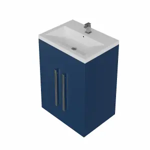 Rinse Bathrooms 600mm Painted Floor Standing Vanity Unit with Basin Sink Cabinet Unit Bathroom Storage Units Flat Packed Blue