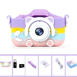 Rainbow Purple with 32G Memory Card 5s Mini Cartoon Fun HD Digital Cat Camera