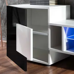 Merano Wide TV Unit with Storage & Led Lighting -White Gloss / Black Matt