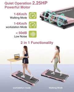 REKA Fitness Pink Walking Pad Treadmill 2.25HP Motor, 6 kmh Speed, APP Control