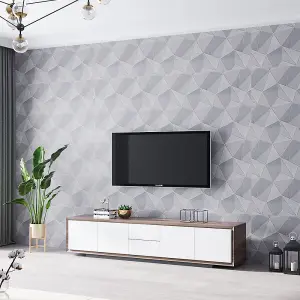 Dark Grey Simple PVC Wallpaper Grey Line Rhombus Geometrical 3D Wallpaper Roll 5m², Non Self Adhesive Wall Paper