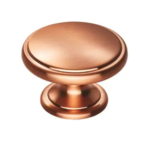 4x Ring Domed Cupboard Door Knob 38.5mm Diameter Satin Copper Cabinet Handle