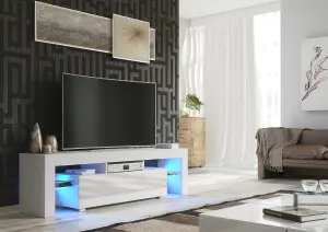 Aria TV Unit 160cm White with High Gloss Doors and LED Lighting - Creative Furniture