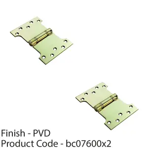 2 PACK - PAIR 101.6 x 101.6 x 3mm Parliament Hinge Polished Brass Internal Door