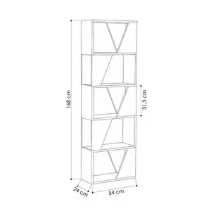 Gigi Modern Diagonal Freestanding Bookcase Stylish 5-Tier Storage Unit Oak