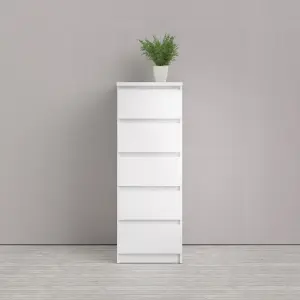 Esla High gloss white 5 Drawer Chest of drawers (H)1100mm (W)400mm (D)500mm