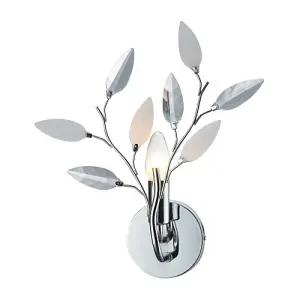 Modern Birch Chrome Wall Light Fixture with Clear and White Leaves