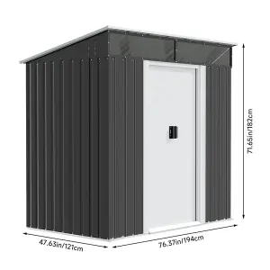 Grey Garden Metal Tool Shed with Lockable and Sloped Roof Design 182cm H