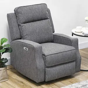 HOMCOM Electric Armchair, Fabric Recliner Chair with USB Port, Charcoal Grey