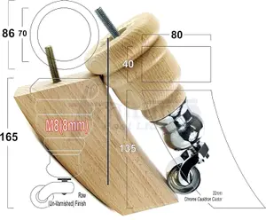 SOLID WOOD FURNITURE FEET 2x WITH CASTORS 2x CURVED BACK LEGS MULTIPLE COLOURS SOFAS CHAIRS STOOLS  M8 PKC165