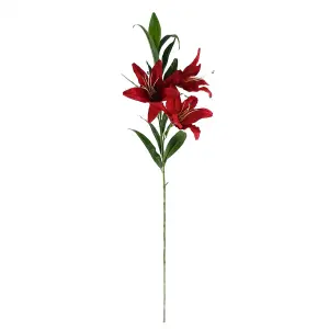 Artificial 100cm Large Red Lily Stem - 3 Flowers