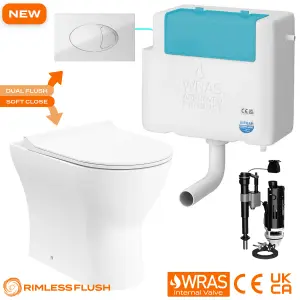 Bubly Bathrooms™ Back To Wall Toilet Rimless D Shape BTW Pan & Side Entry Dual Flush Concealed Cistern Set - Chrome Plate