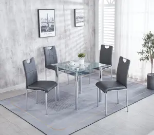 Grey 105cm  Compact Dining Table with 4 Grey Faux Leather Dining Chairs Set