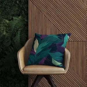 Green Purple Tropical Leaves Outdoor Cushion 60cm x 60cm