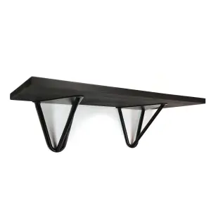 Solid Pine Rustical Shelf Black Ash Black Hairpin Bracket Style 25x80cm