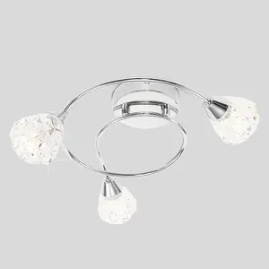 ValueLights Astley 3 Way Polished Chrome Flush Swirl Arm Ceiling Light with Clear Diamond Shaped Shades