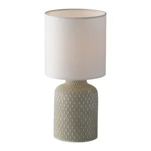 Luminosa RAVELLO Table Lamp with Round Shade Grey, Ceramic With Fabric Lampshade 15x32cm