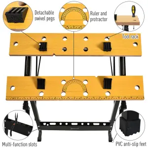 DURHAND 4-in-1 Work Bench Adjustable Saw Horse Clamp Table Foldable Black