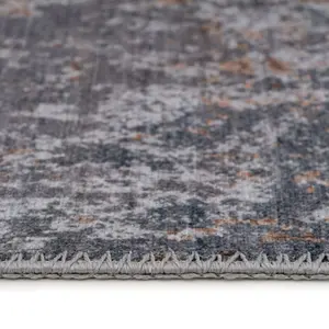 Silver Gold Metallic Distressed Abstract Anti Slip Washable Runner Rug 60x240cm