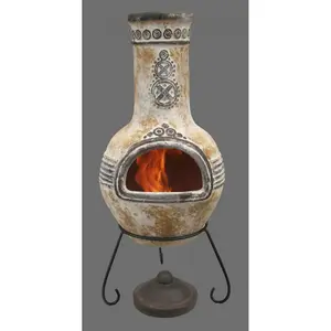 Gardeco Azteca Yellow Mexican Clay Chimenea Fire Pit Garden Heater Large