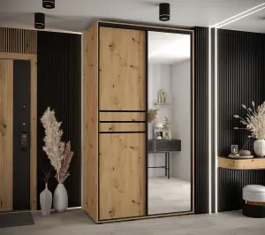 Cannes XI Mirrored Sliding Door Wardrobe W130cm - Elegant Oak Artisan Storage Solution