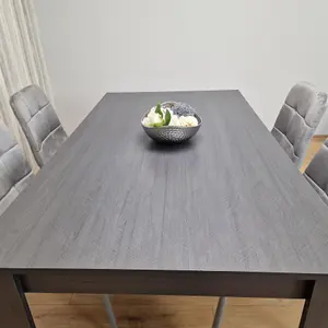 Dining Table and 4 Chairs  Black Dark Grey 4 Velvet Grey Chairs Wood Dining Set Furniture