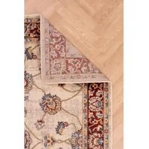 Cream Red Traditional Bordered Floral Rug Easy to clean Dining Room-80cm X 150cm