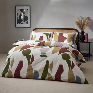 Areonia Cotton Blend Duvet Cover Set with Pillowcases Green/Red/Tan / Single - 1 Standard Pillowcase