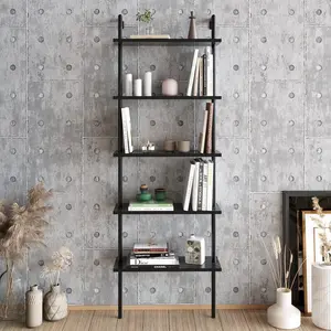 Iker 174cm H x 60cm W Stainless Steel Ladder Bookcase Black