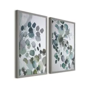 Set of 2 Sage Sprigs Framed Printed Canvas