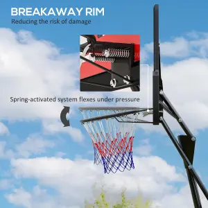 SPORTNOW 2.45-3.05m Portable Basketball Hoop and Stand with Wheels, Red