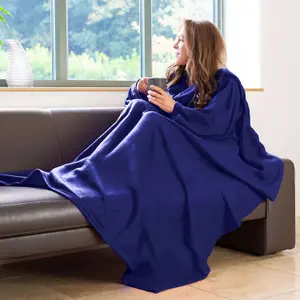 Snug Rug Cosy Sleeved Fleece Blanket With Sleeves and a Handy Pouch Pocket - NAVY BLUE