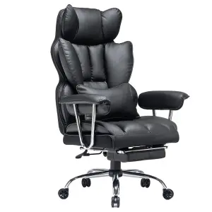 Ergonomic Leather Office Chair with Footrest-Black