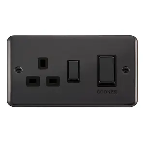 Curved Black Nickel Cooker Control Ingot 45A With 13A Switched Plug Socket - Black Trim - SE Home