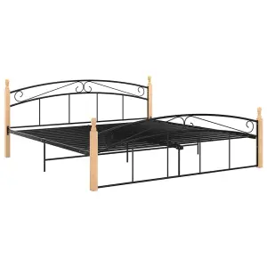 Berkfield Bed Frame Black Metal and Solid Oak Wood 180x200 cm 6FT Super King