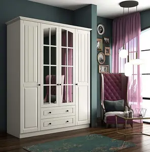 COMBE 4 Door 2 Drawer Mirrored White Wardrobe