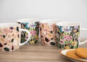 KitchenCraft Set of 4 Terrazzo / Floral Ceramic Mugs