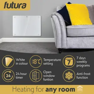 Futura Electric Panel Heater 1000W White Wall Mounted & Free Standing Glass Timer Thermostat Control Lot 20