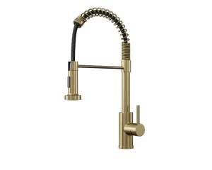 Kersin Contra Brushed Rass Kitchen Mixer Tap with Spring Style Flexi Pull-Out Hose and Spray Head