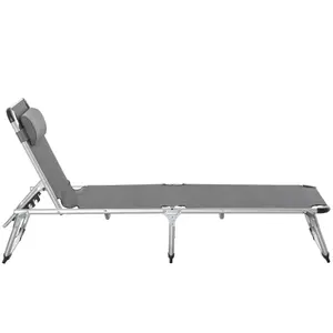 Outsunny Folding Outdoor Reclining Sun Lounger Chair Aluminium Frame Dark Grey