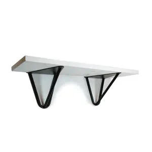 Solid Pine Rustical Shelf White Black Hairpin Bracket Style 20x60cm