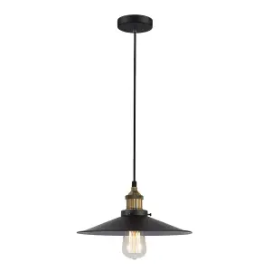 Luminosa Industrial And Retro Hanging Pendant Black 1 Light  with Metal Alloy Shade, E27