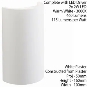 Up & Down LED Wall Light Primed White (Ready for Paint) Curved Lamp Fitting Kit