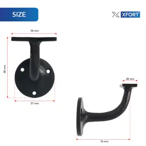 XFORT Smithy's Range Black Antique Set of 2 Handrail Brackets Cast Iron Bracket for Stair Bannister Handrail