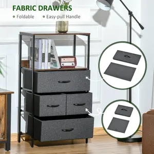 HOMCOM 4 Drawer Storage Chest Unit Home w/ Shelves Home Living Bedroom Black