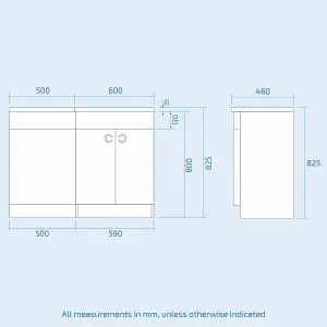 Nes Home Manifold Bathroom Grey RH Basin Sink Vanity Unit Back To Wall WC Toilet 1100mm