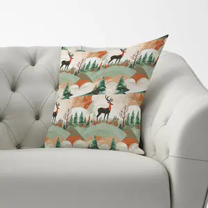 Reindeer On A Snowy Landscape Pattern Cushions 33cm x 48cm