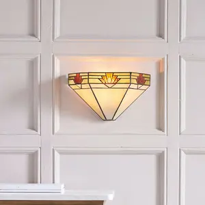 Tiffany Glass Wall Light Rich Cream & Gold Pendant Shade Interior Sconce i00256