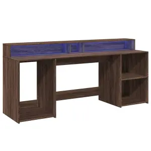 Berkfield Desk with LED Lights Brown Oak 200x55x91 cm Engineered Wood